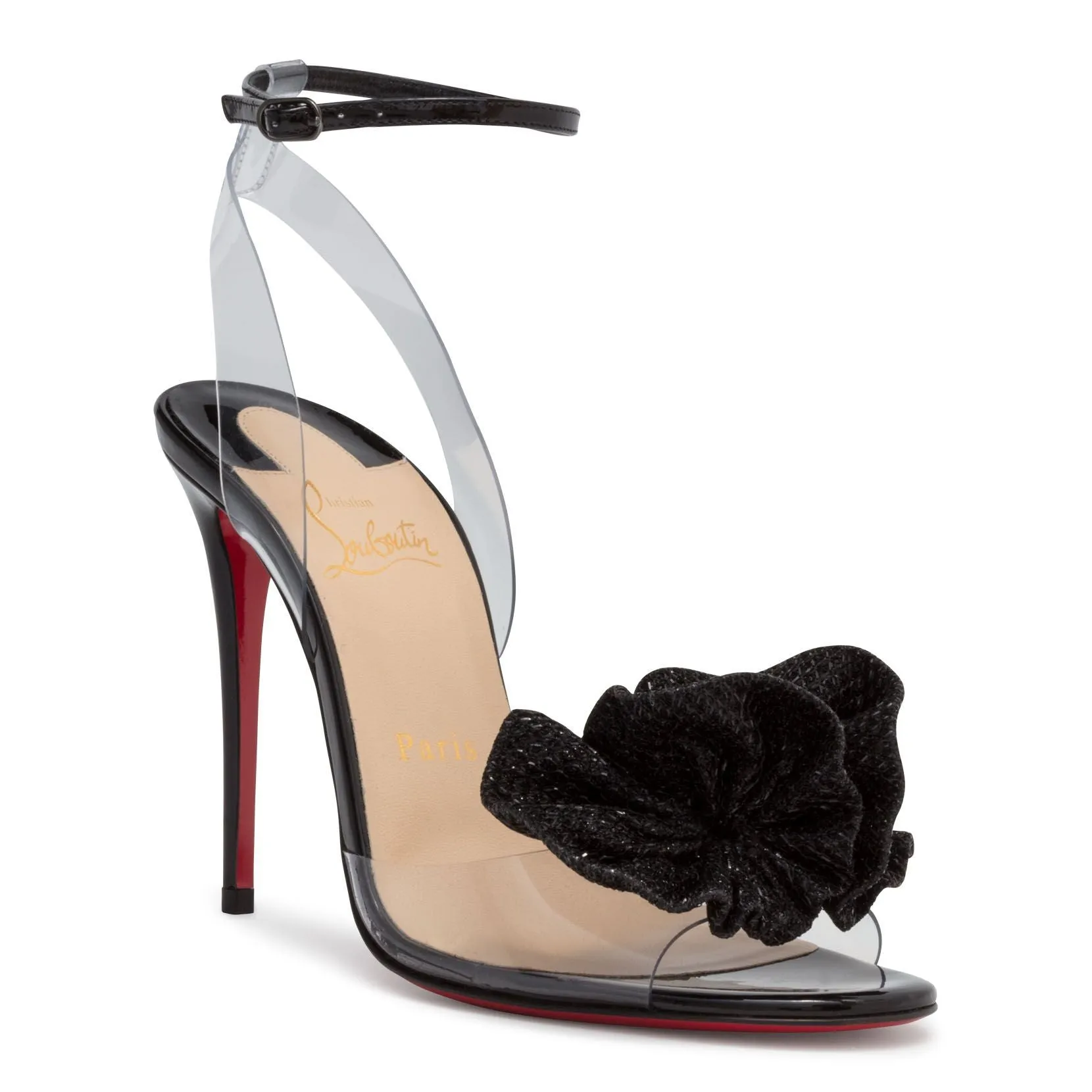 Christian Louboutin Fossiliza 100 Black Patent Transparent Sandals