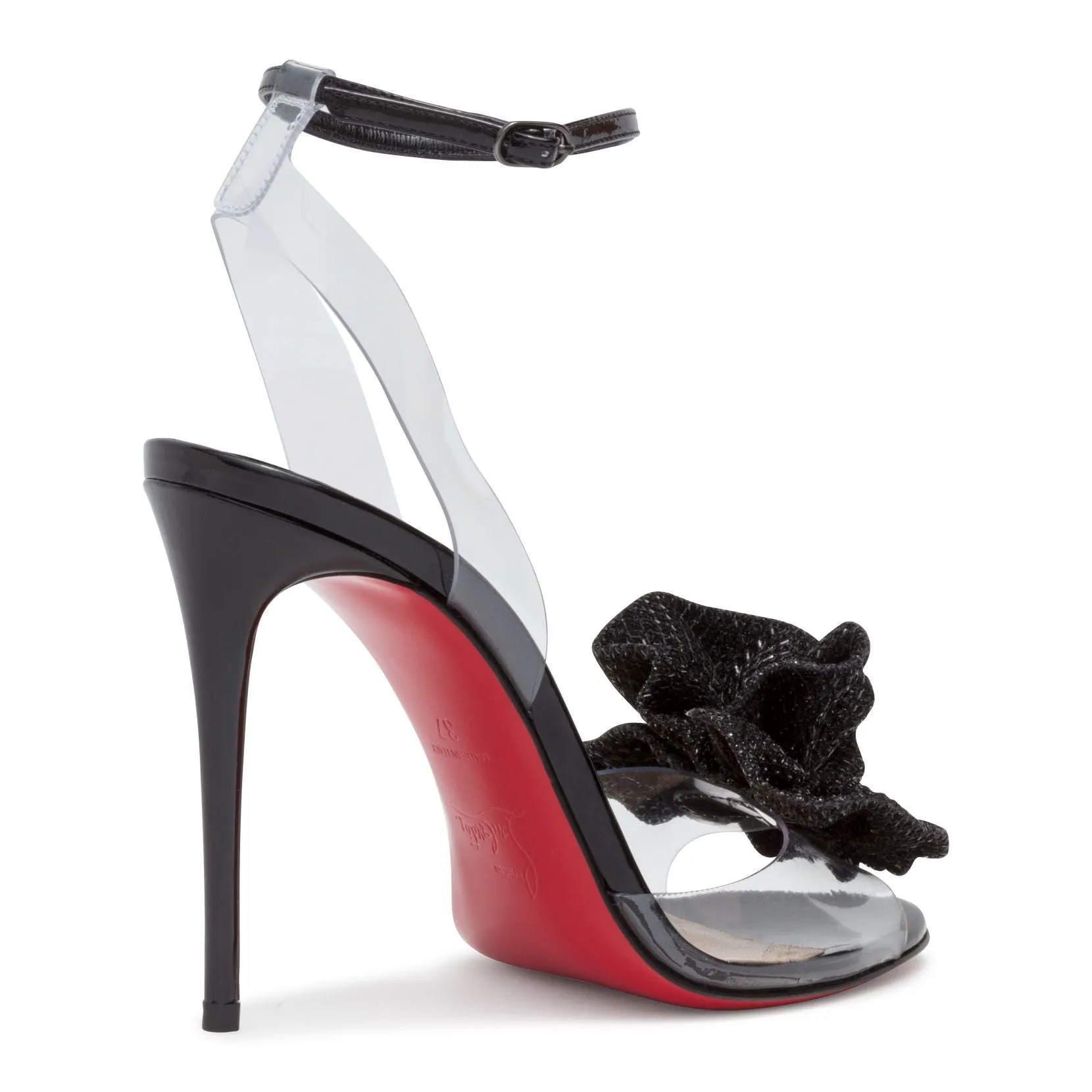 Christian Louboutin Fossiliza 100 Black Patent Transparent Sandals