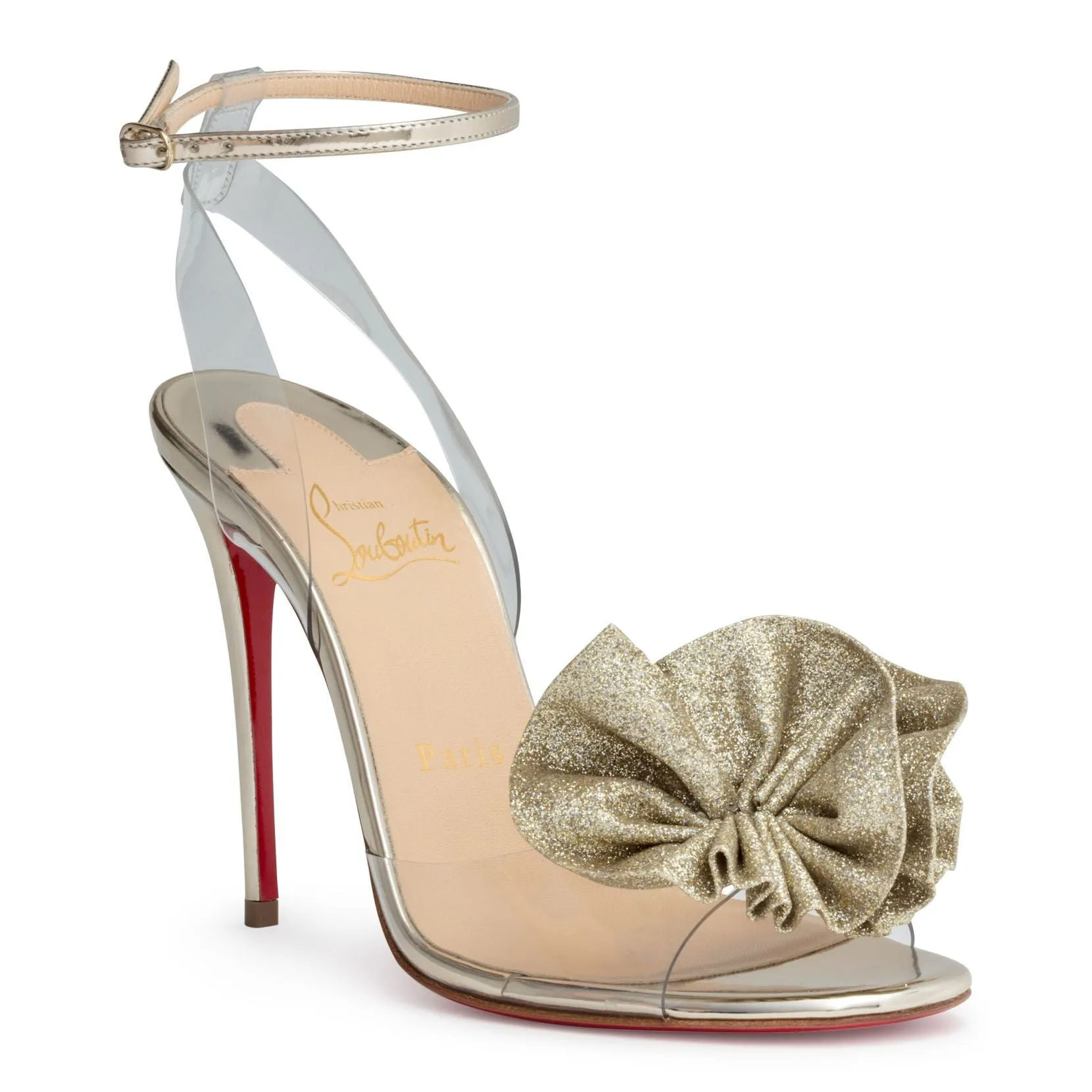 Christian Louboutin Fossiliza 100 Transparent Gold Glitter Sandals