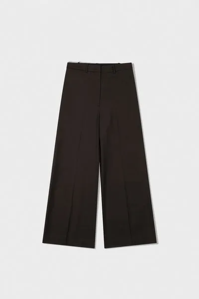 Classic Brown Wool Wide-Leg Trousers