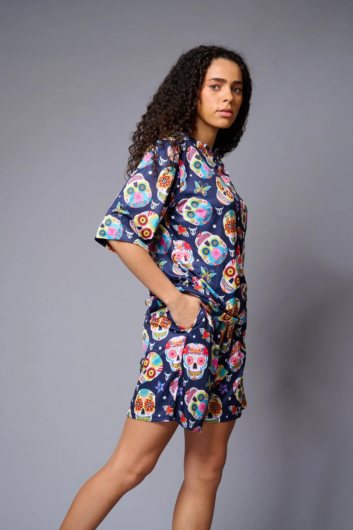 Colourfull Skull Printed Premium Co-ord Set for Women