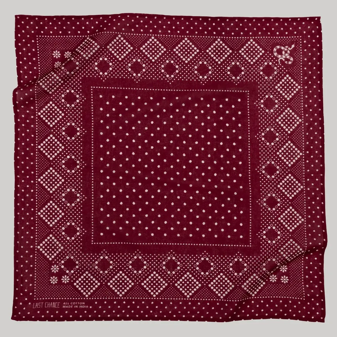 Cotton Bandana with Daisy Print in Sangria Color