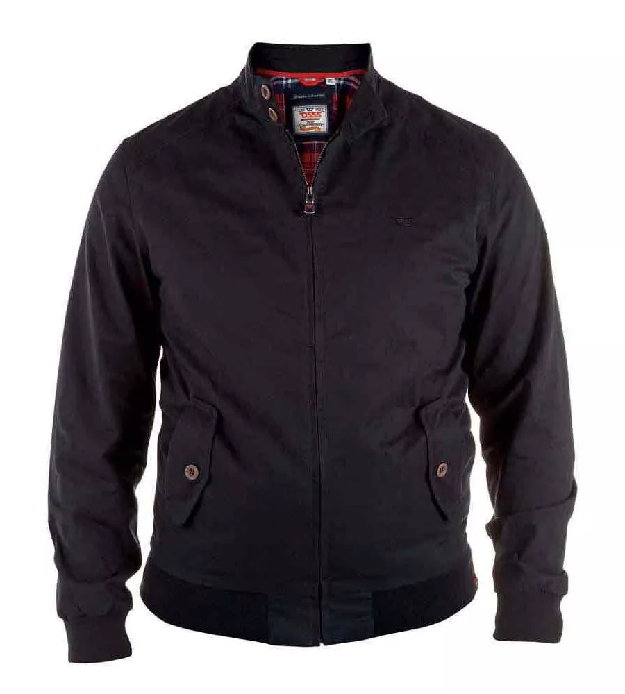 Big and Tall Black Cotton Harrington Jacket by D555 (WINDSOR BLACK)