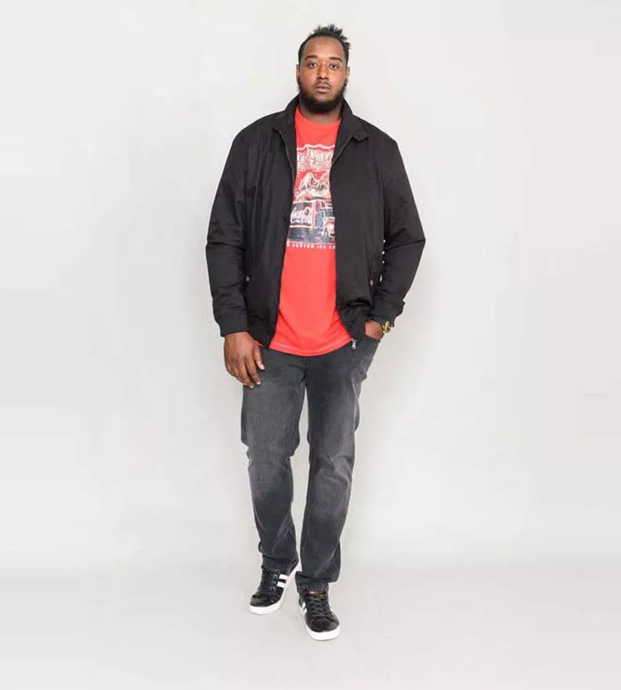 Big and Tall Black Cotton Harrington Jacket by D555 (WINDSOR BLACK)