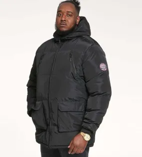 Big Mens Black Quilted Parka Jacket With Zip Off Hood (CLAYDON) by D555