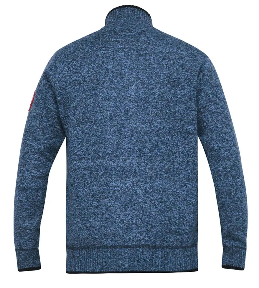 D555 Big Mens Blue Cable Knit Sweater with Zip and Bonded Check Lining ECCLES