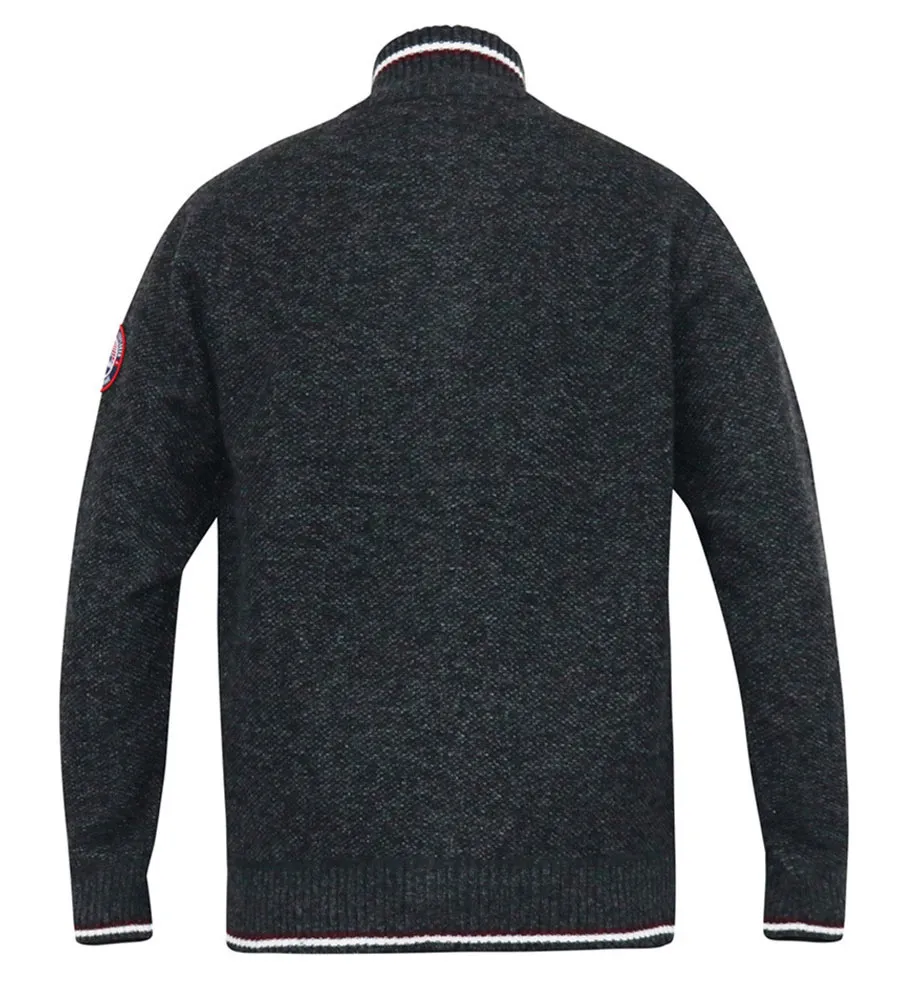 D555 Big Mens Charcoal Knitted Zip Through Sweater with Lining ABERDARE 2