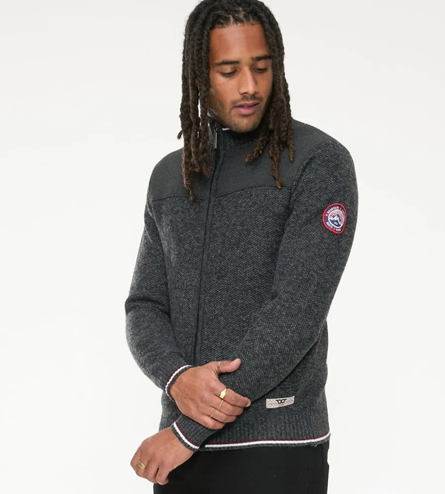 D555 Mens Charcoal Knitted Zip Through Sweater with Lining ABERDARE 2