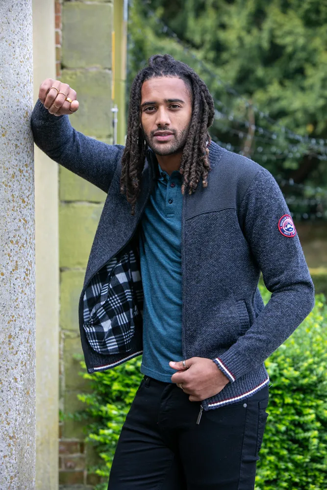 D555 Mens Charcoal Knitted Zip Through Sweater with Lining ABERDARE 2