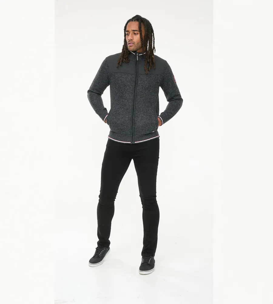 D555 Mens Charcoal Knitted Zip Through Sweater with Lining ABERDARE 2