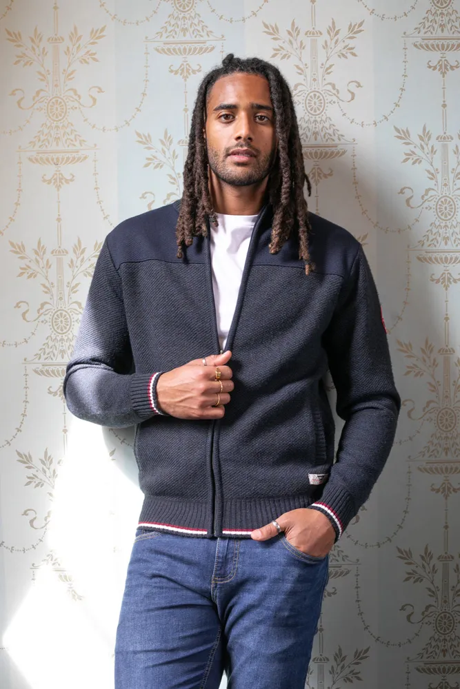 D555 Tall Mens Navy Knitted Zip Through Sweater with Lining ABERDARE 1