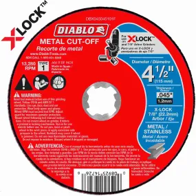 Diablo DBX045045101F 4-1/2 in.Thin Kerf Metal Cut-Off Disc for X-Lock and All Grinders (10-Pack)