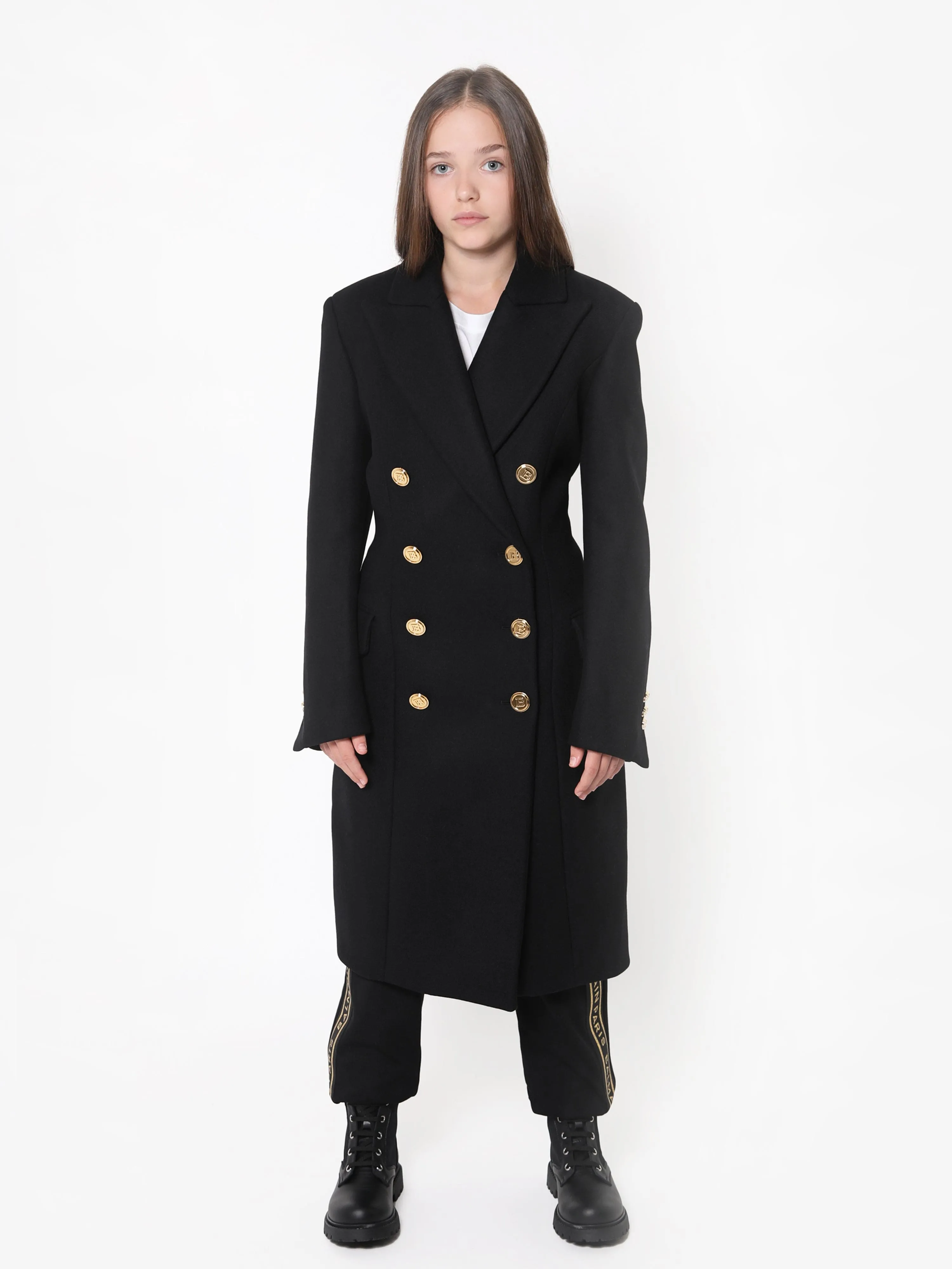 Double Breasted Wool Coat by Balmain for Girls