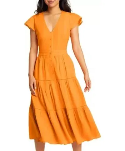 Draper James Women's Lainey Midi Dress in Marigold Dobby Stripe