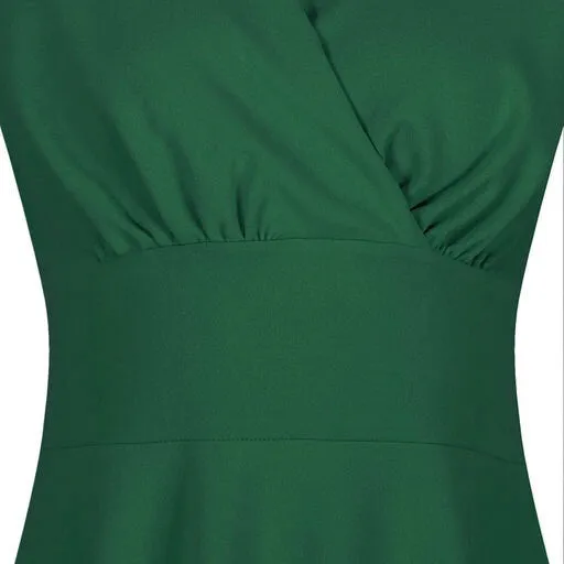 Emerald Green A Line Vintage Crossover Capped Sleeve Tea Swing Dress