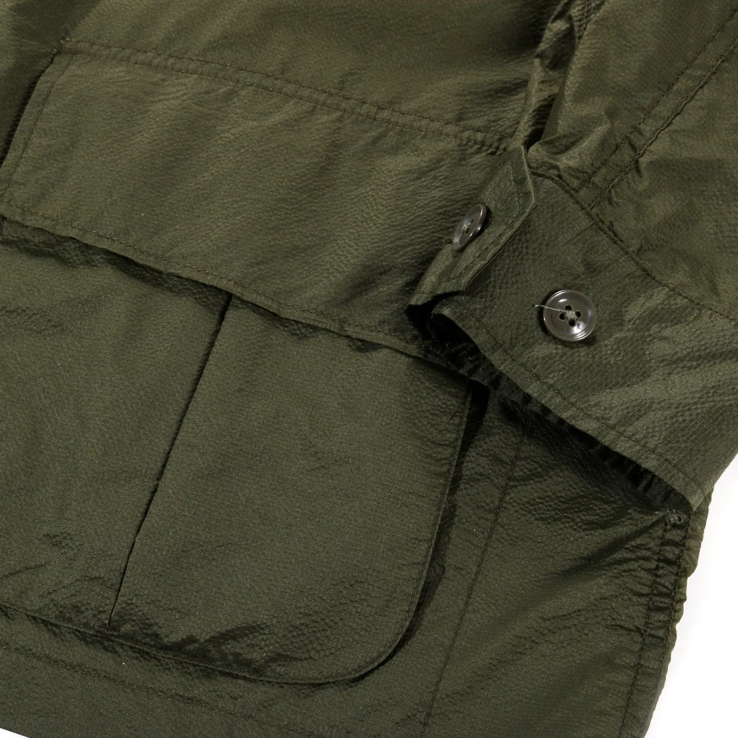 Engineered Garments Olive Nylon Micro Ripstop Jungle Fatigue Jacket.