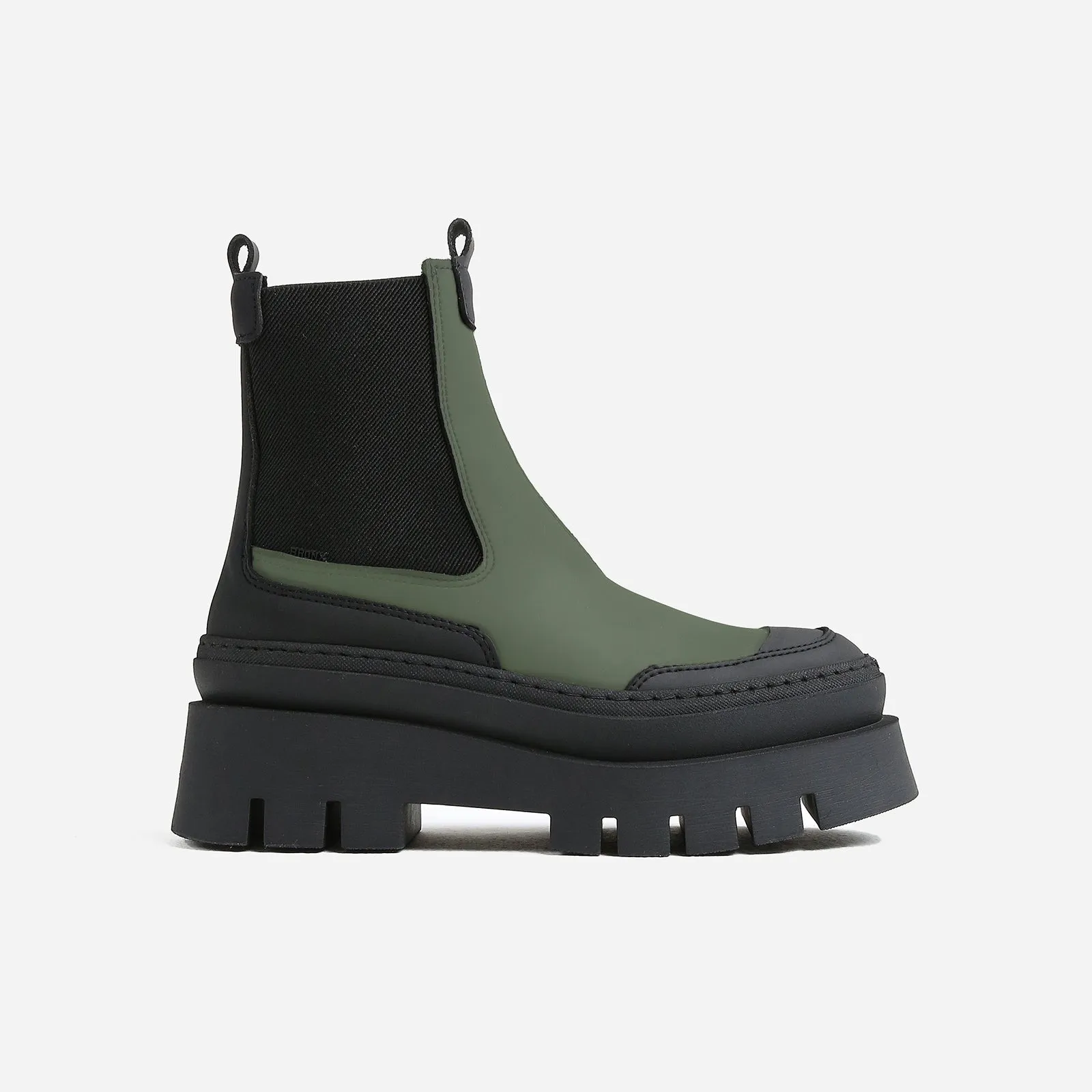 Evi Ann Khaki Black Biker Chelsea Boots can be rewritten as Stylish Khaki Black Biker Chelsea Boots by Evi Ann.