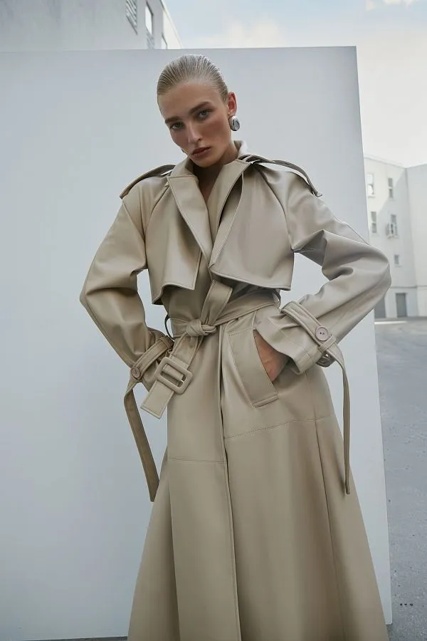 Faux Leather Trench Coat