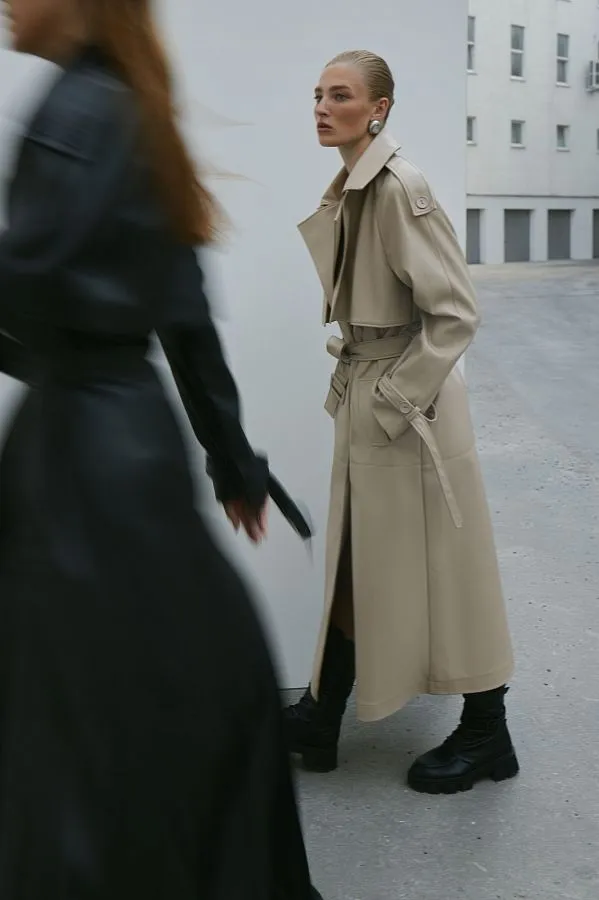 Faux Leather Trench Coat