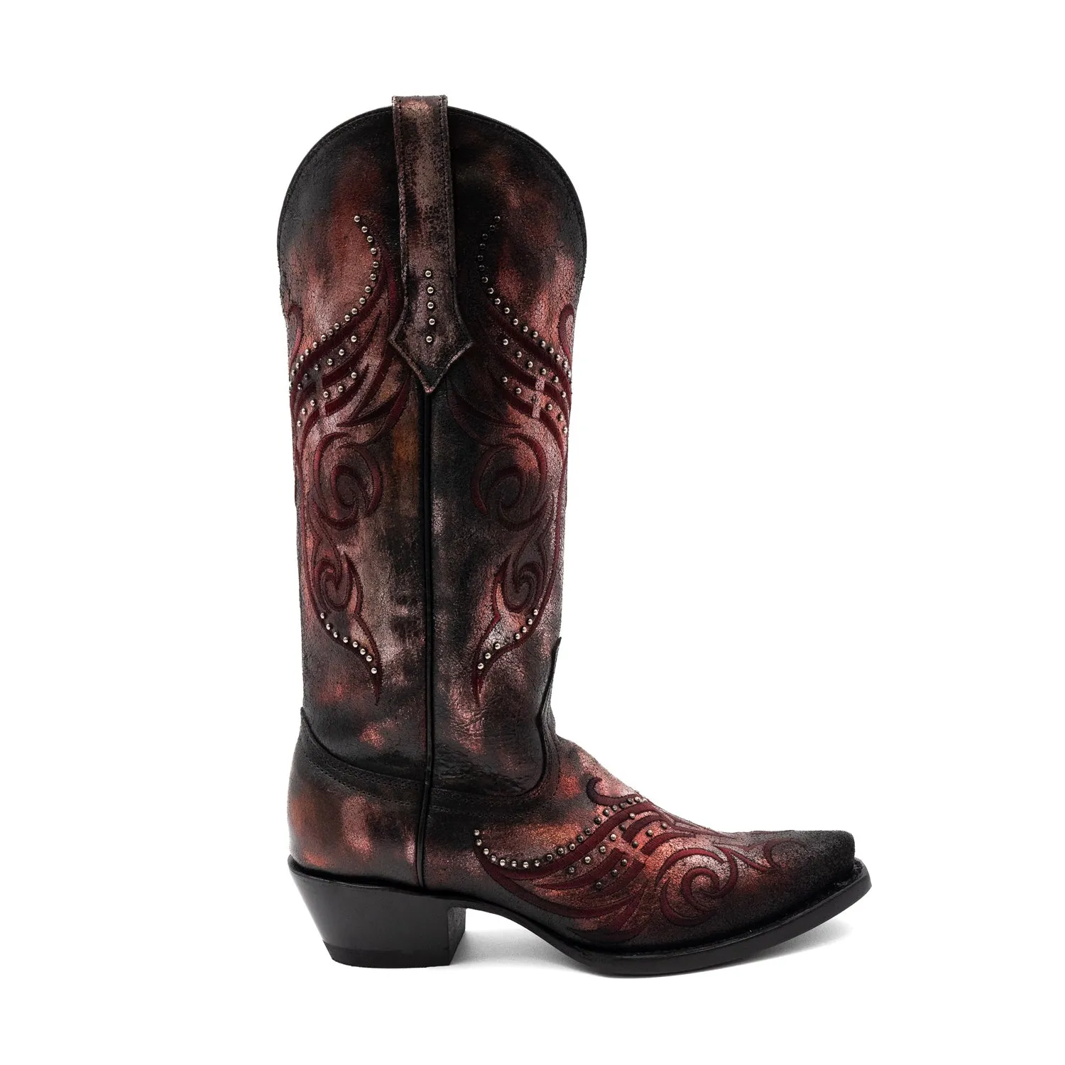 Red Leather Masquerade V-Toe Cowboy Boots for Women by Ferrini.