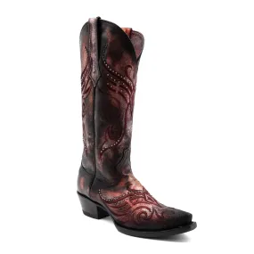 Red Leather Masquerade V-Toe Cowboy Boots for Women by Ferrini.