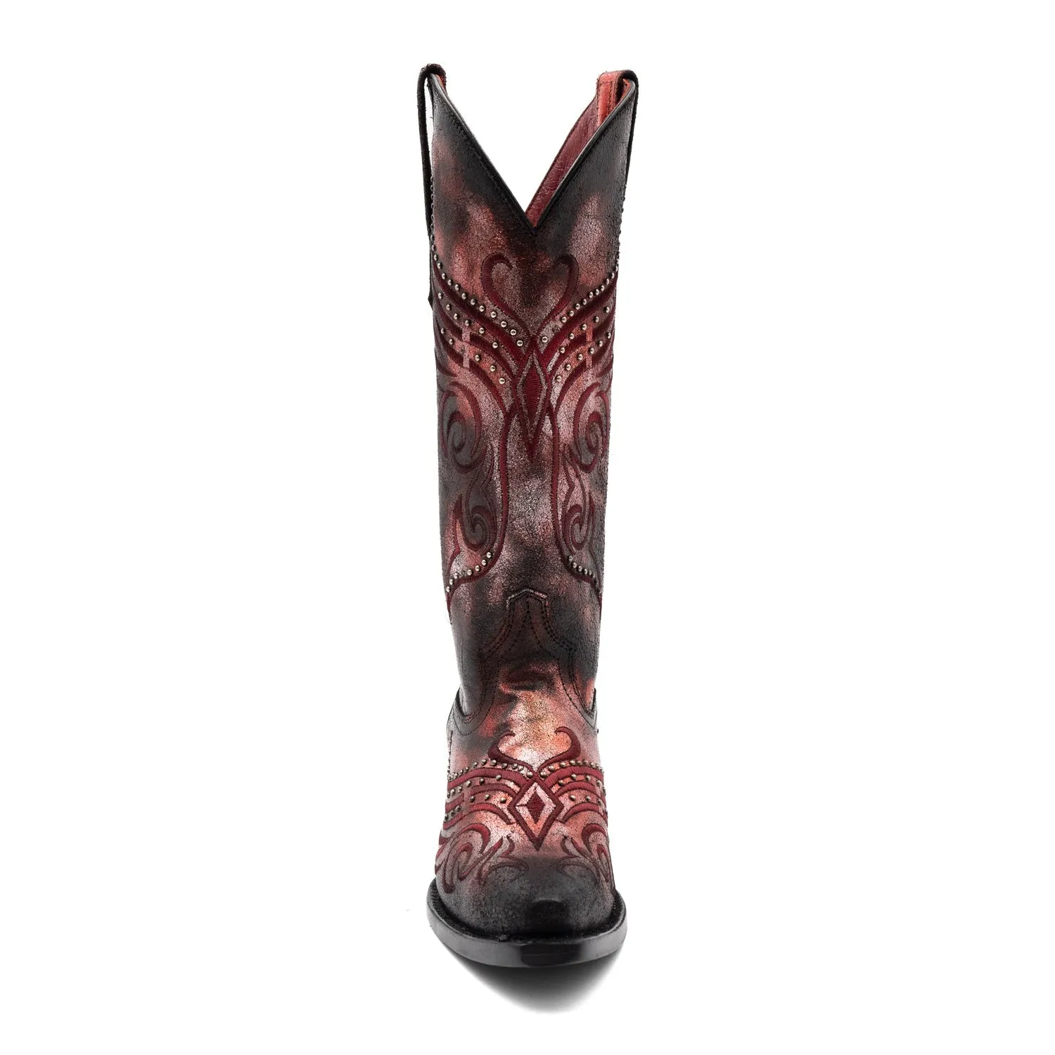 Red Leather Masquerade V-Toe Cowboy Boots for Women by Ferrini.