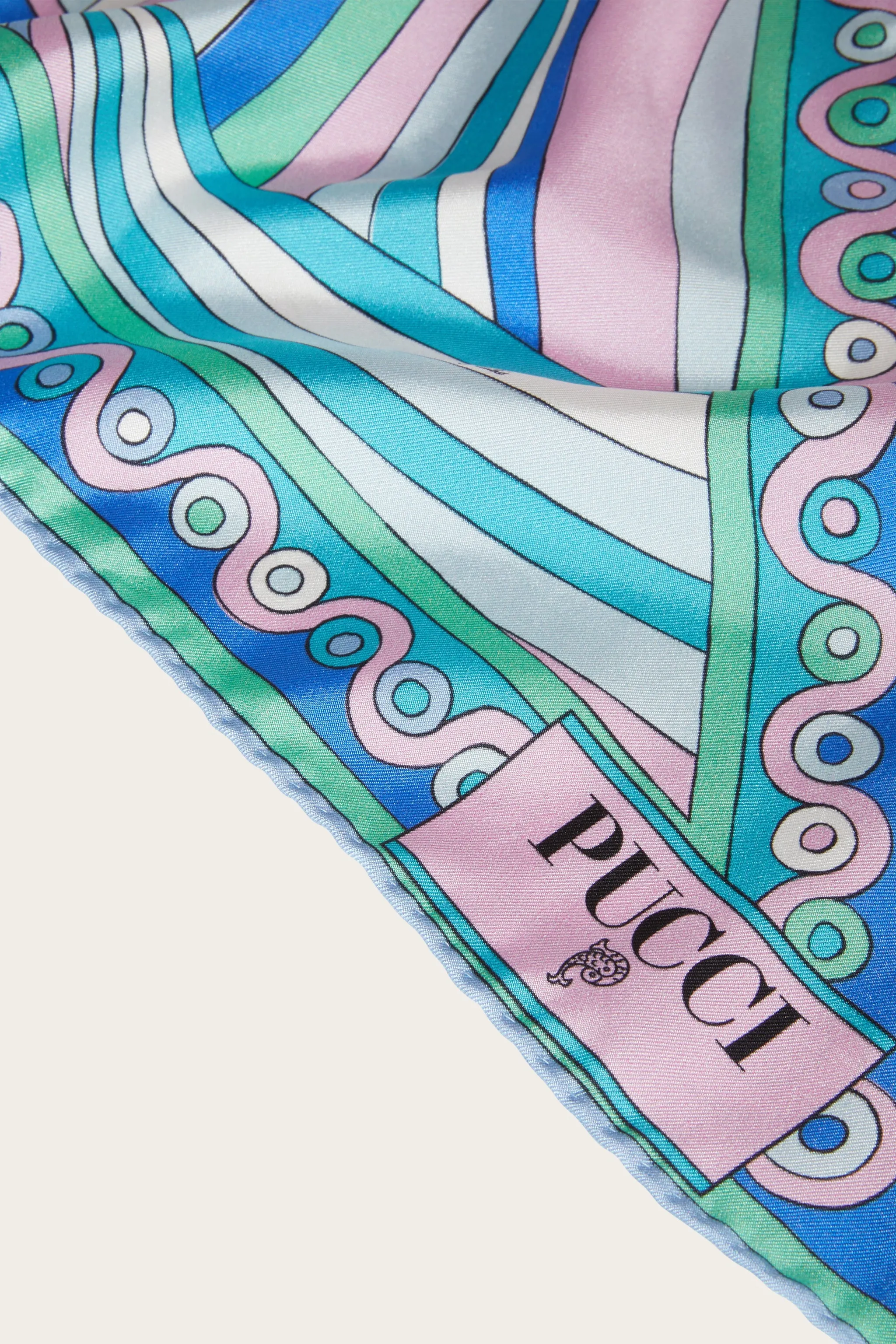 Silk Scarf with Iridescent and Wave Prints