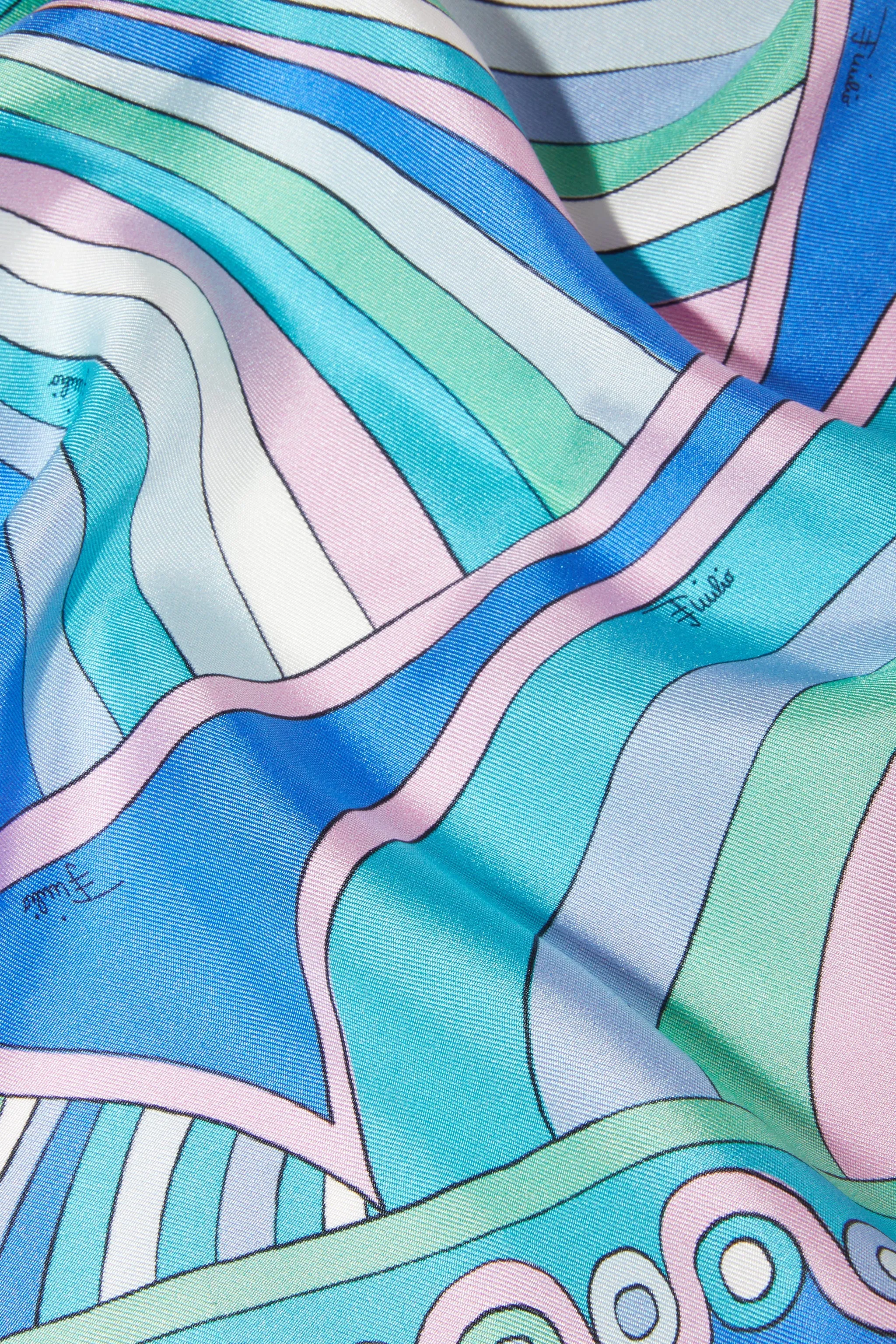 Silk Scarf with Iridescent and Wave Prints