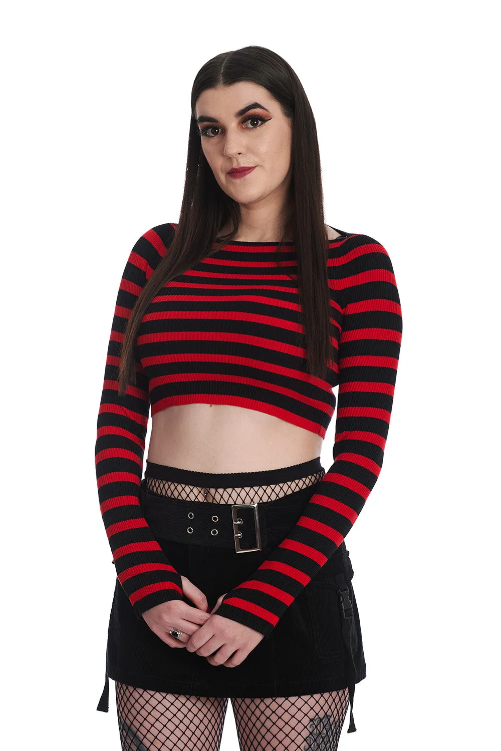 Frances Striped Cropped L/S Red