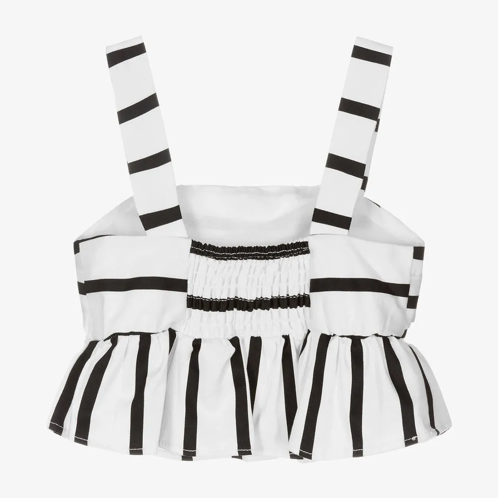 Girls Cropped White & Black Stripe Top
