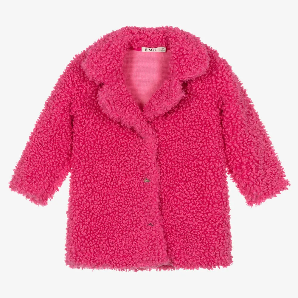 Girls Pink Teddy Fleece Coat - Girls Pink Teddy Jacket