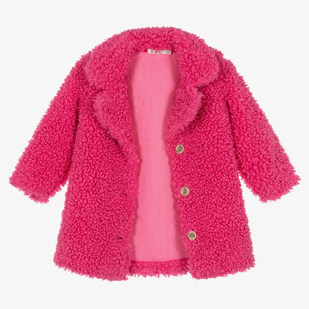 Girls Pink Teddy Fleece Coat - Girls Pink Teddy Jacket