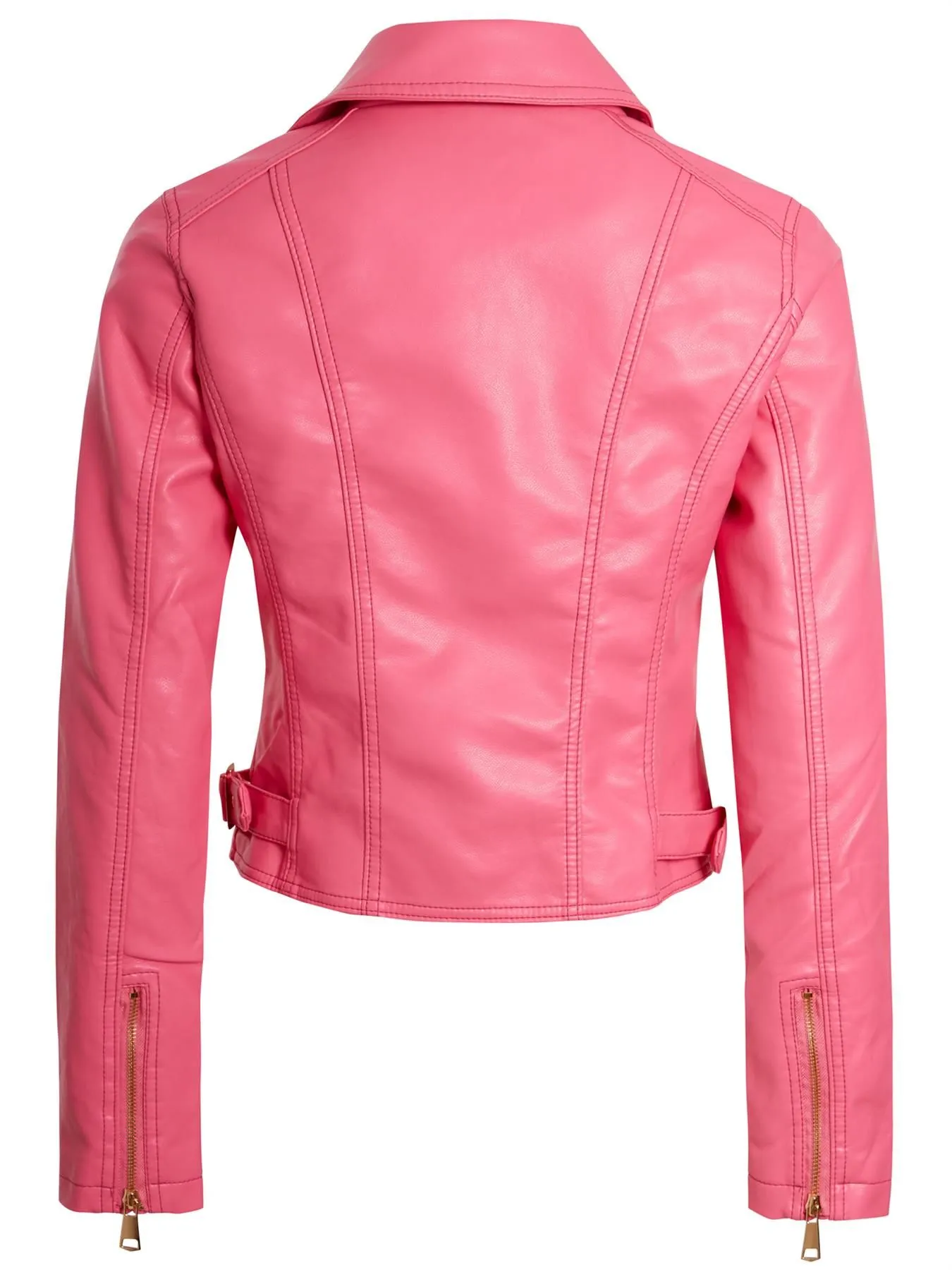 Gold Trim Faux Leather Biker Jacket Pink Black UK Sizes 8 to 14