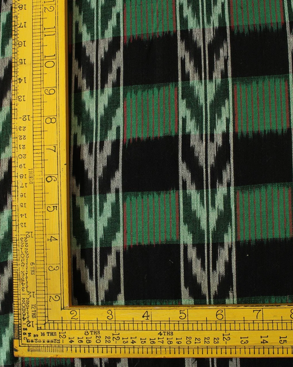 Green Black Abstract Cotton Ikat Fabric - Shop Now