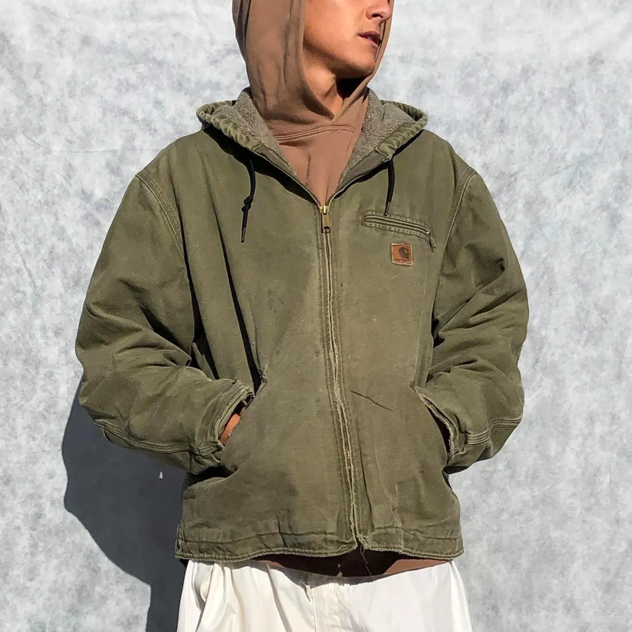 Green Hooded Carhartt Zip-Up Jacket Coat