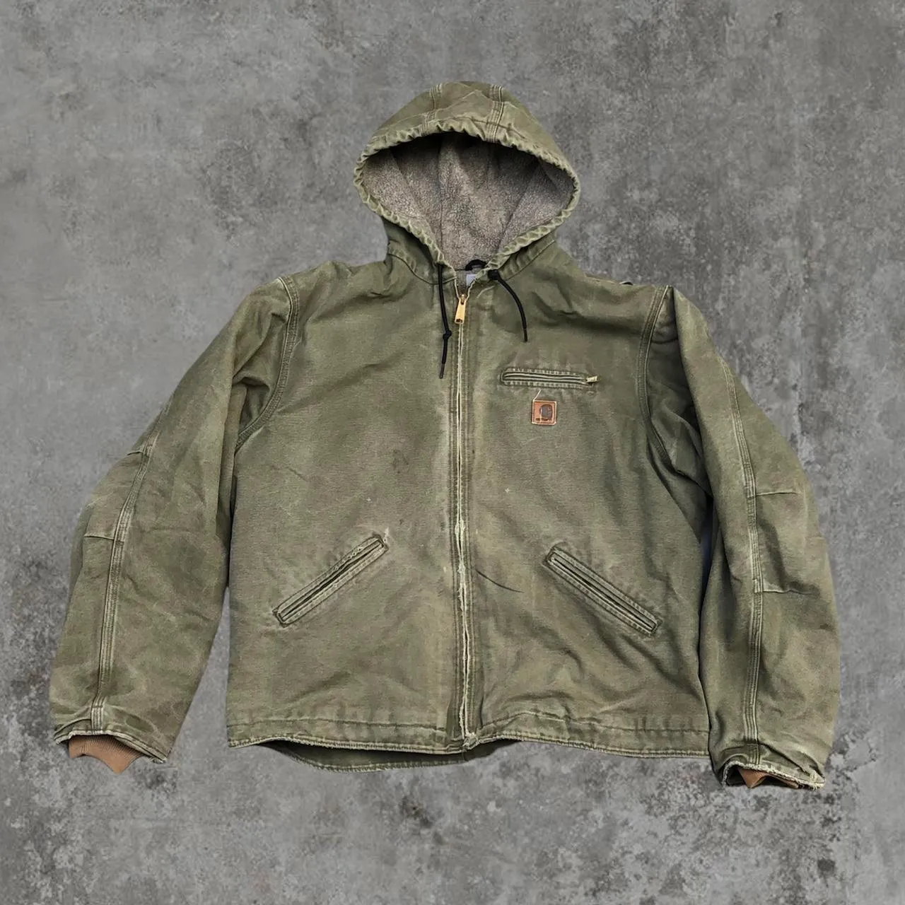 Green Hooded Carhartt Zip-Up Jacket Coat