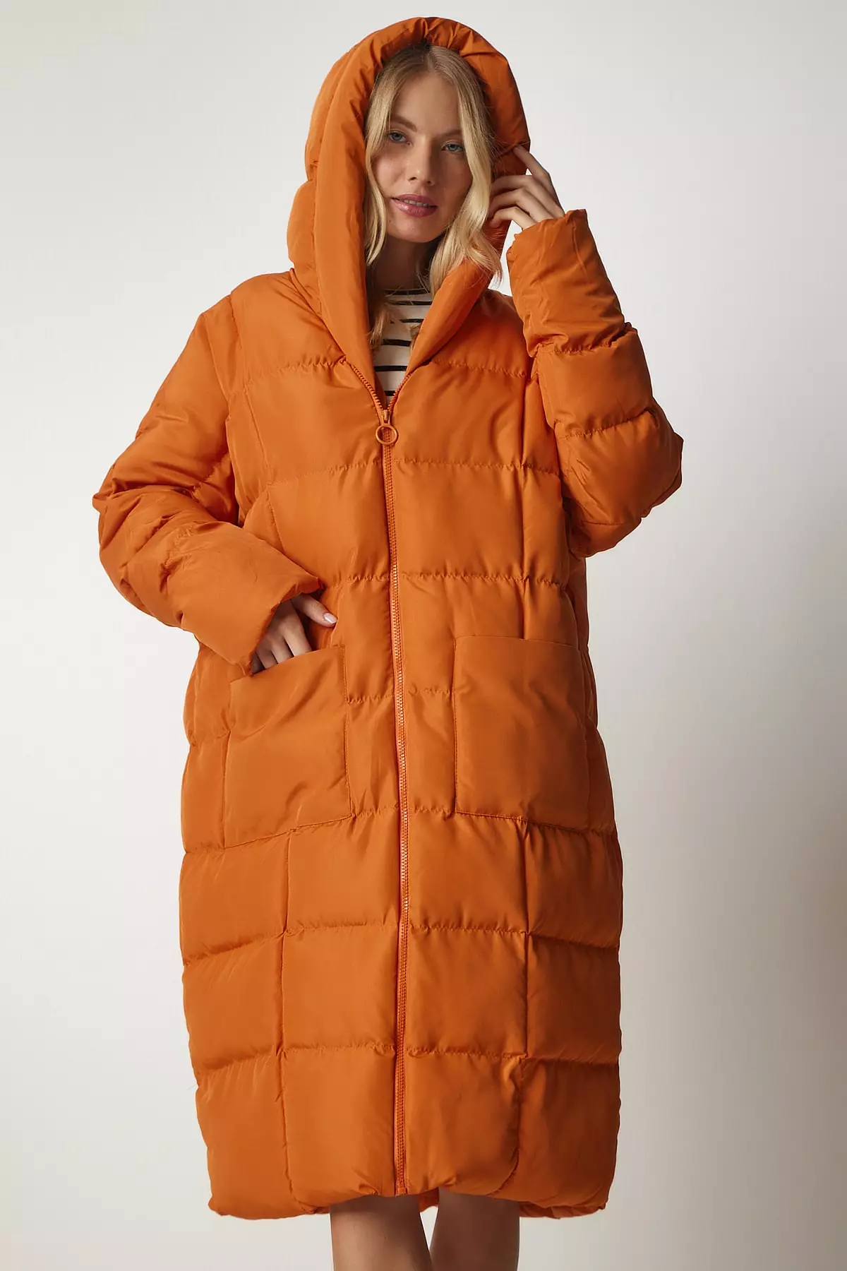 Hooded Long Inflatable Coat for Women in Istanbul - Buy Now