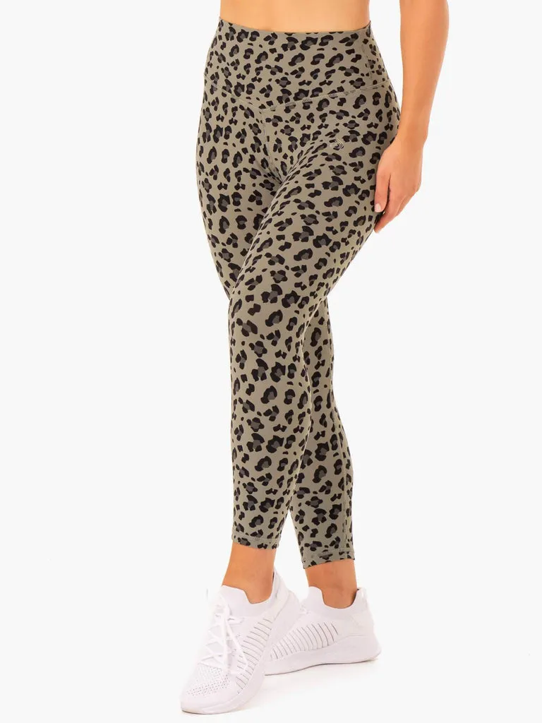 Khaki Leopard Hybrid Leggings Full Length