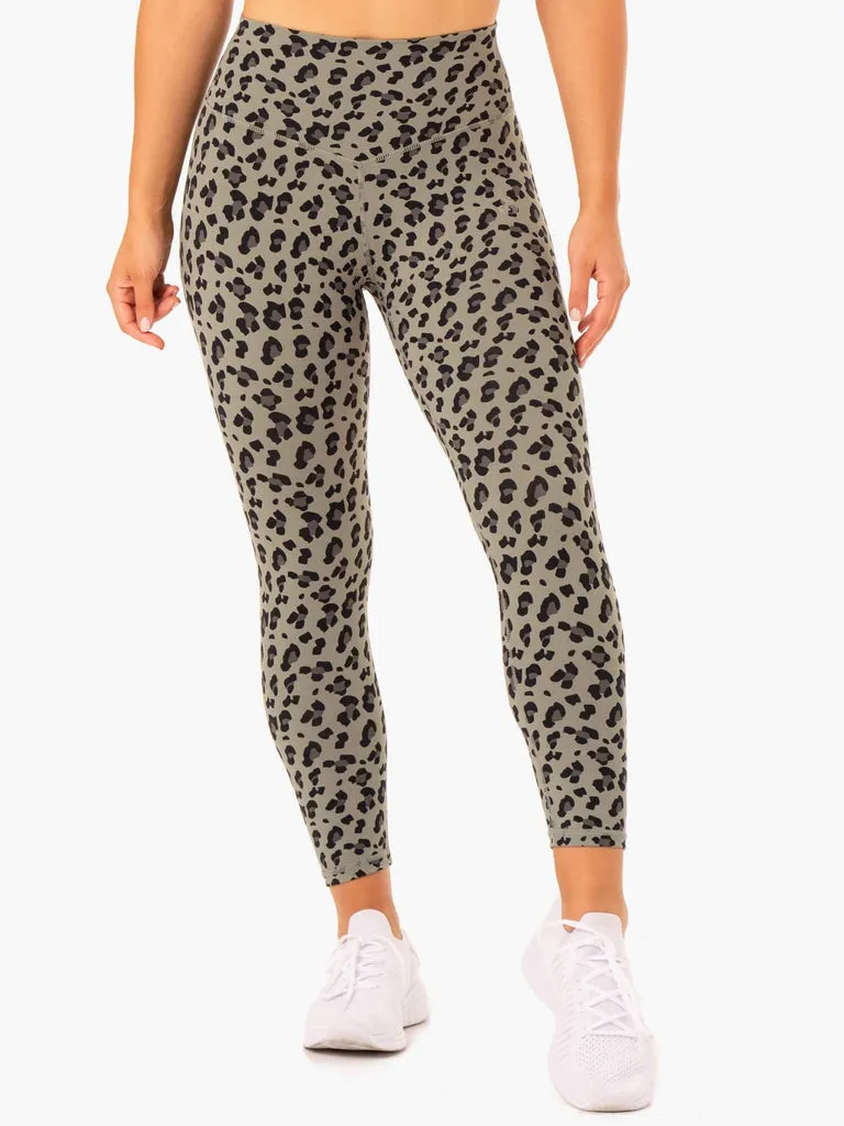 Khaki Leopard Hybrid Leggings Full Length