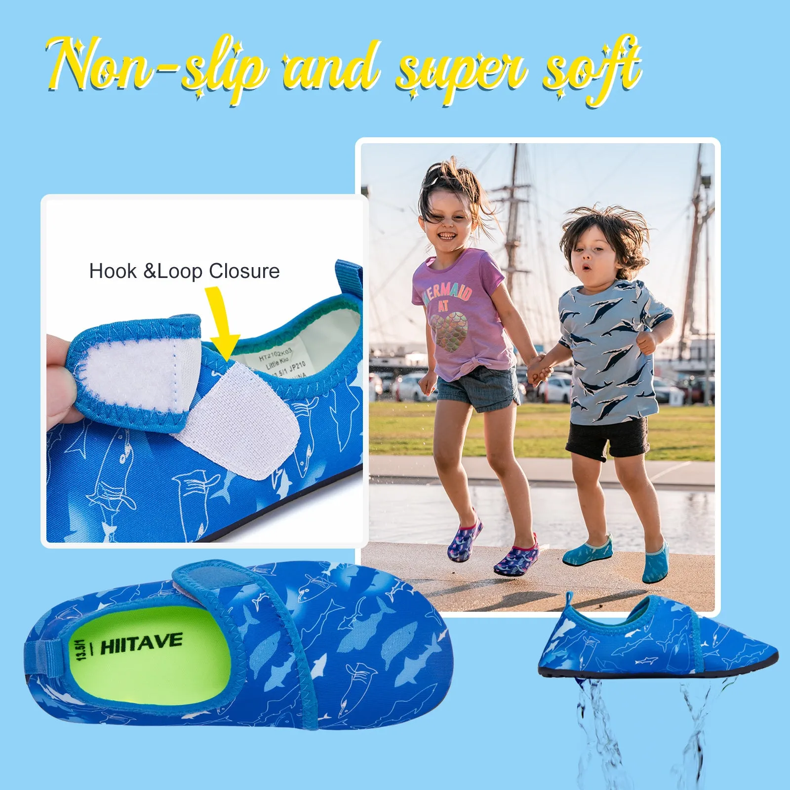 Kids Water Shoes Non-Slip Beach Swim Barefoot Quick Dry Aqua Pool Socks for Boys & Girls Toddler - Hiitave