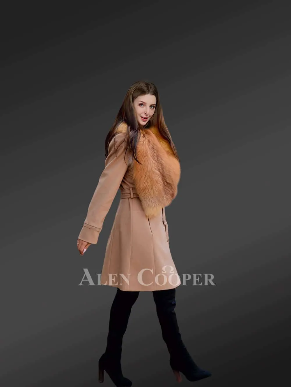 Ladies' Wool Coat Featuring Fox Fur Trim