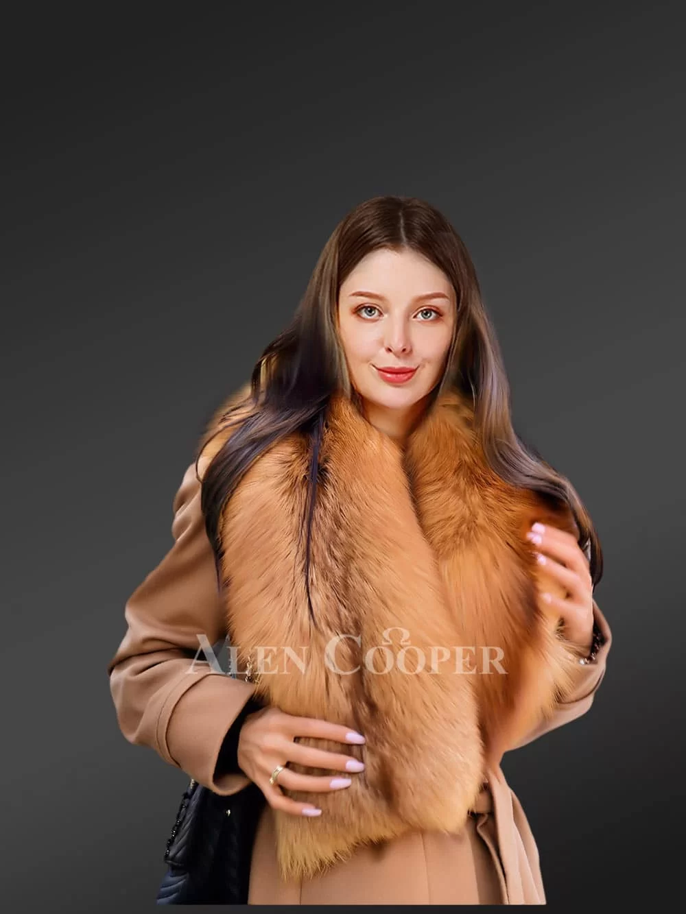 Ladies' Wool Coat Featuring Fox Fur Trim