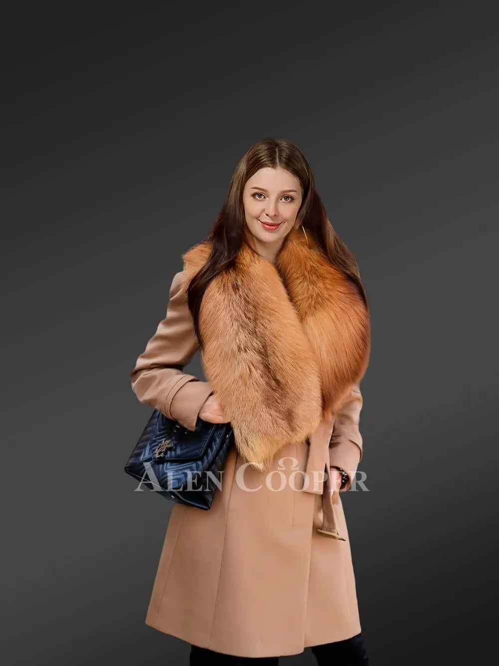 Ladies' Wool Coat Featuring Fox Fur Trim