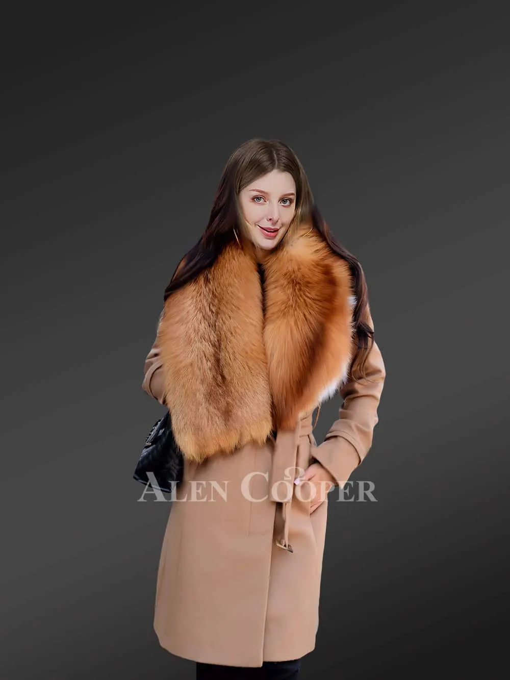 Ladies' Wool Coat Featuring Fox Fur Trim