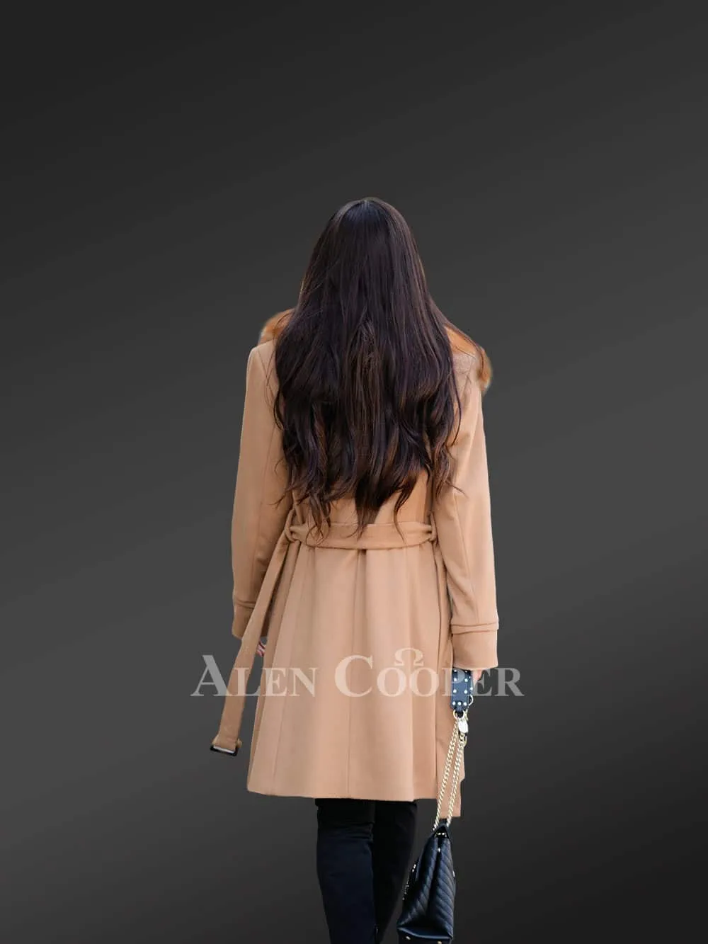 Ladies' Wool Coat Featuring Fox Fur Trim