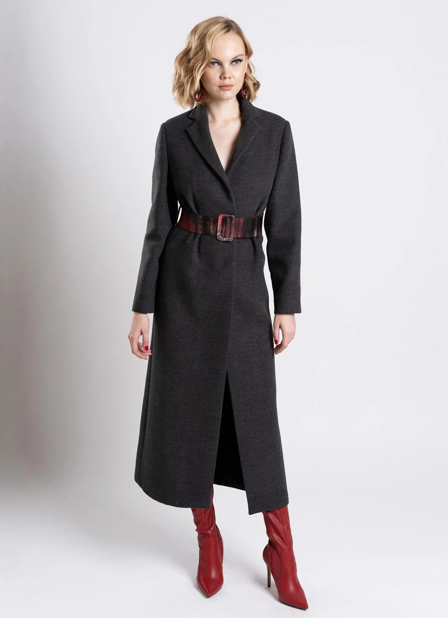 Leather Belt Maxi Coat