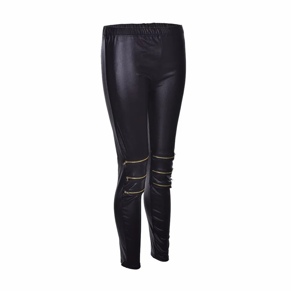 Women's Slim Fit Pencil Leggings, Zipper Detail, Hollow Out Design, Straight Leg Casual Wear - SM6