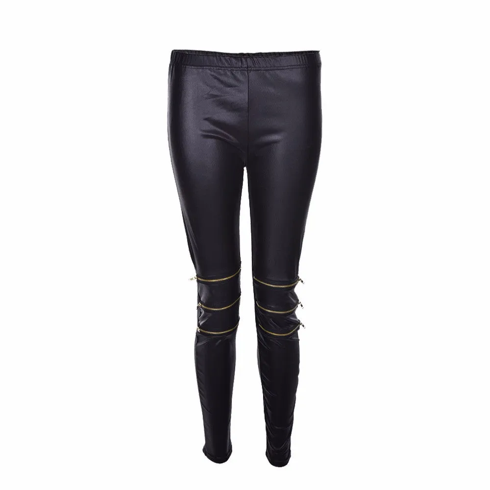 Women's Slim Fit Pencil Leggings, Zipper Detail, Hollow Out Design, Straight Leg Casual Wear - SM6