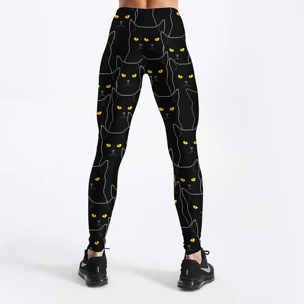 Leggings with black cat print