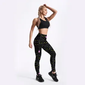 Leggings with black cat print